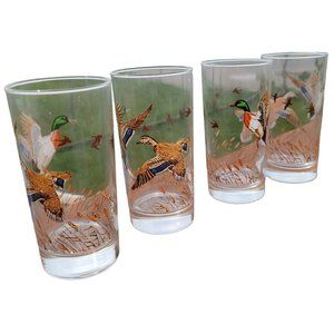 Boxed Set of 4 Vintage LIBBEY Glasses Mallard Ducks High Ball Bar Drinking MCM